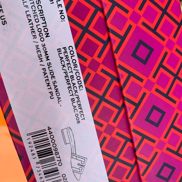 Tory Burch Stitched Logo Leather Slide Sandals NIB BLACK - Picture 8 of 8